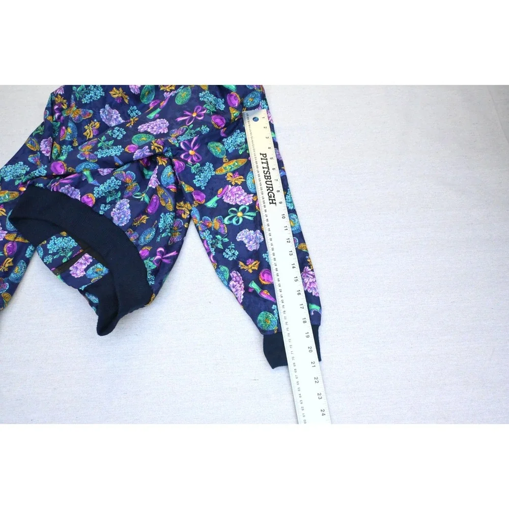 Vintage 90s Caribou Womens M Bomber Jacket Navy Perfume Print Zip Front Bold